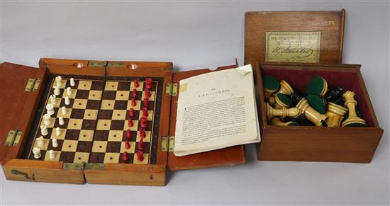 A Jaques Staunton chess set, boxed and another